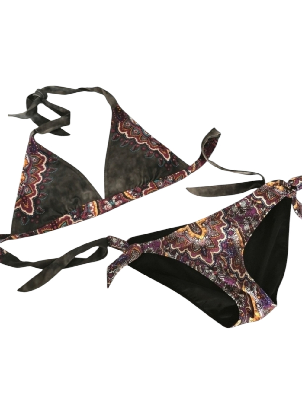 Prana Lahari Paisley Bikini Set Halter Tie Grey Multicolor Boho Swim Sz S